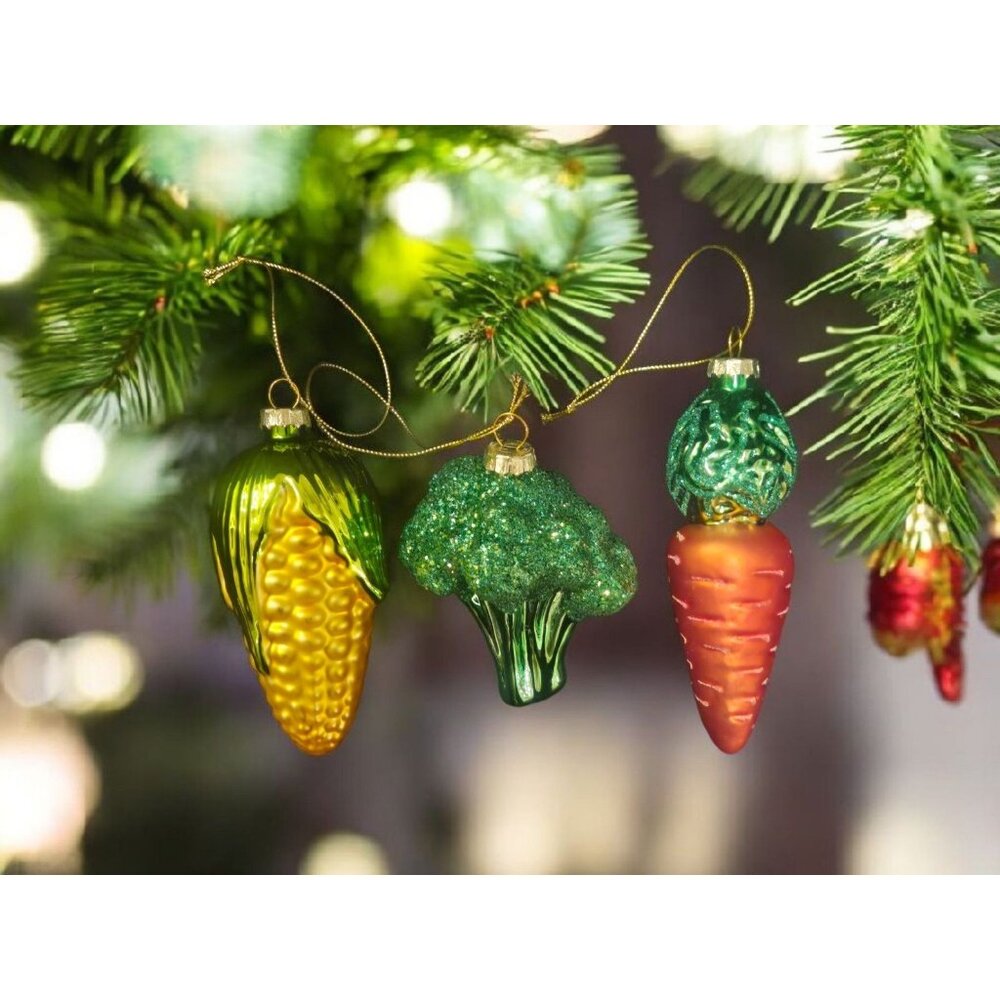 New Glass Vegetables Carrot BROCCOLI Corn Farmer Hoilday Christmas Tree Ornament